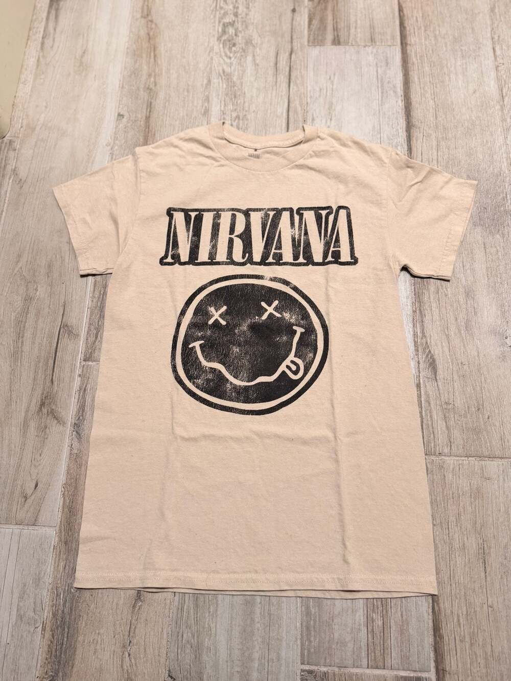 Nirvana Smiley Face Graphic Tan T-Shirt
